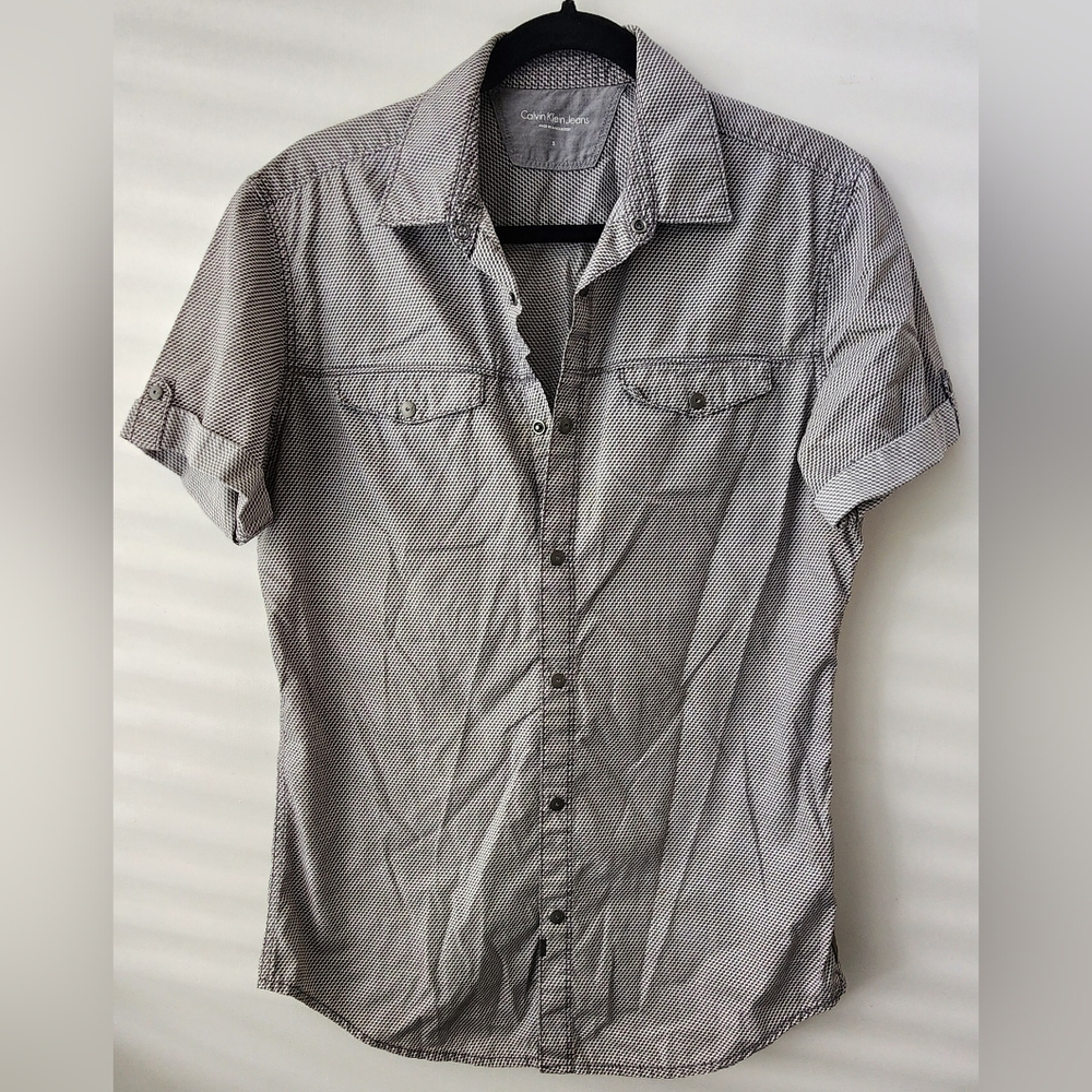 Calvin Klein Juniors Casual Snap‎ Button Down Cotton Shirt Roll-Tab